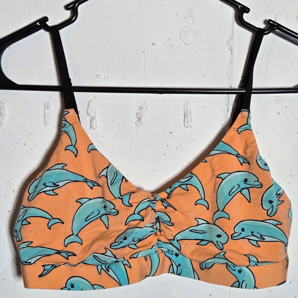 MeUndies Orange Dolphin Ruched Bralette Medium MicroModal Comfort Stretch